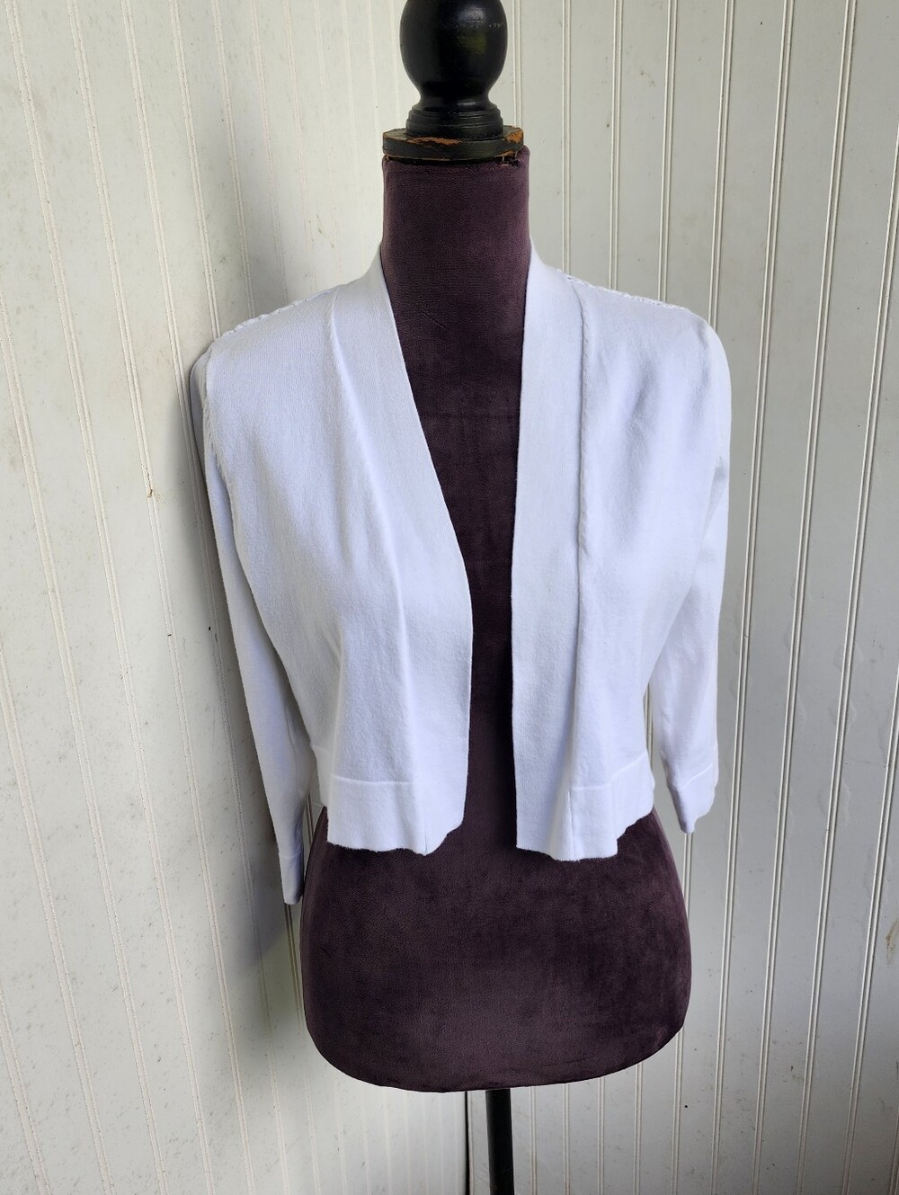 Calvin Klein Cardigan White Solid Open Front Lace Back Bolero Shrug Womens M